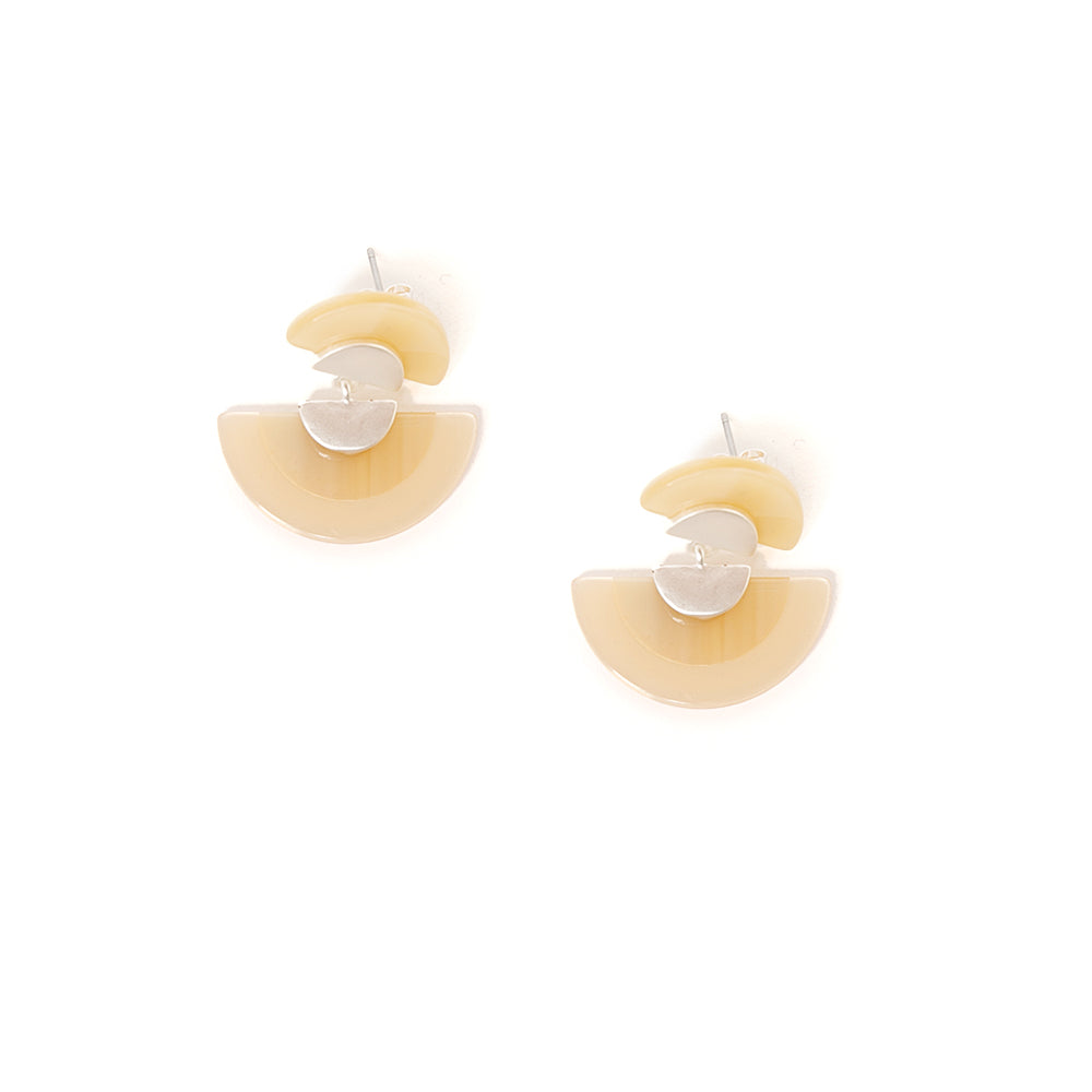 The Otto Earrings in cream silver in a statement fan semi circle shape linked together